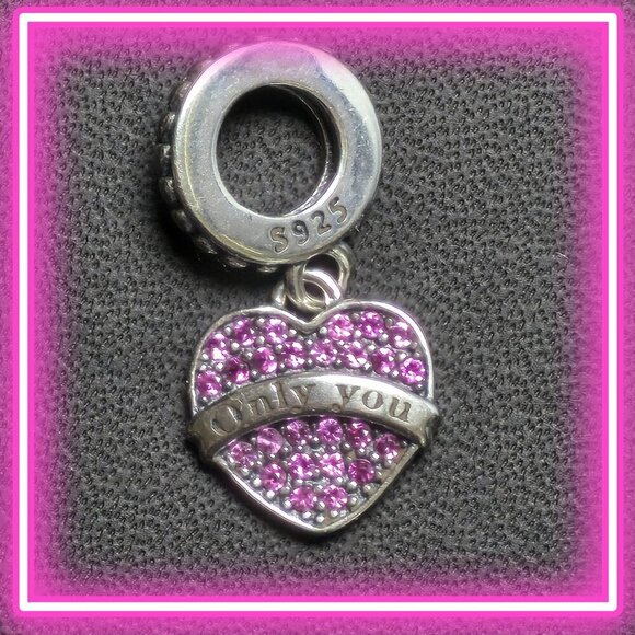 Sterling Silver "Only You" Heart Charm Pendant‎ With Pink CZ (NWOT) - Picture 1 of 4